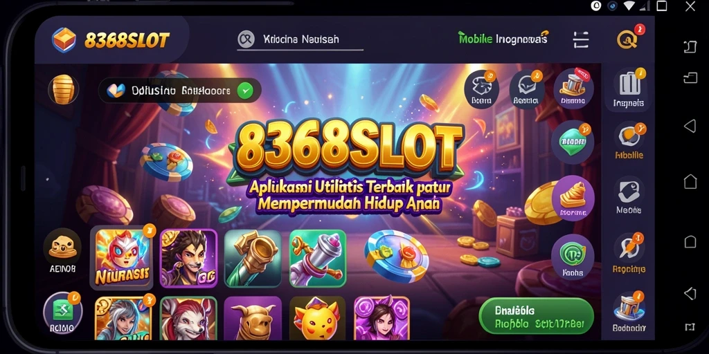 Tampilan utama aplikasi 8368SLOT yang user-friendly dan informatif.