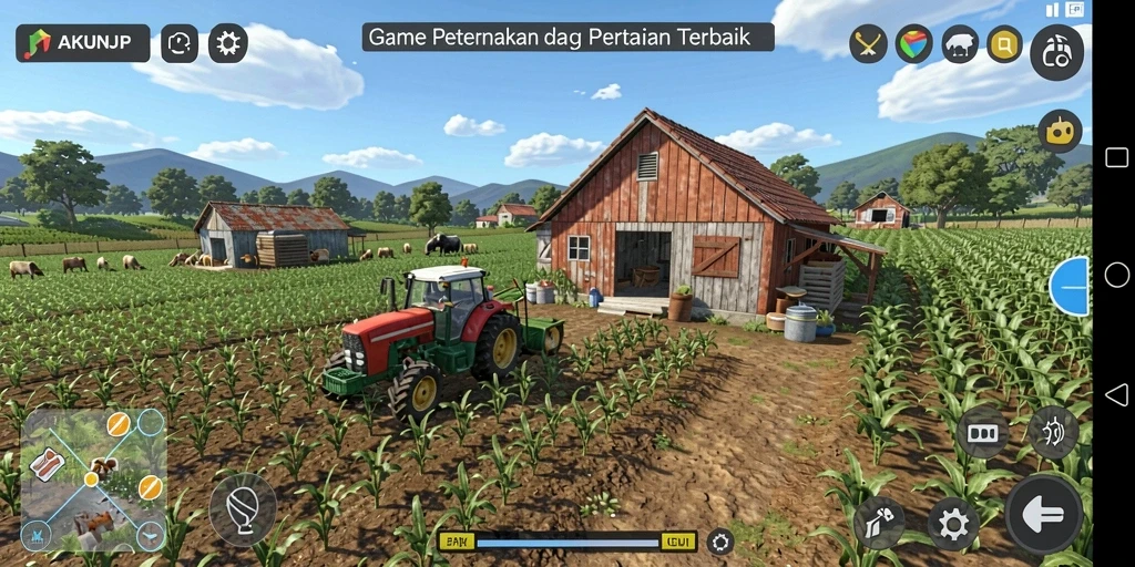 Screenshot gameplay AKUNJP yang menunjukkan aktivitas bertani yang seru.