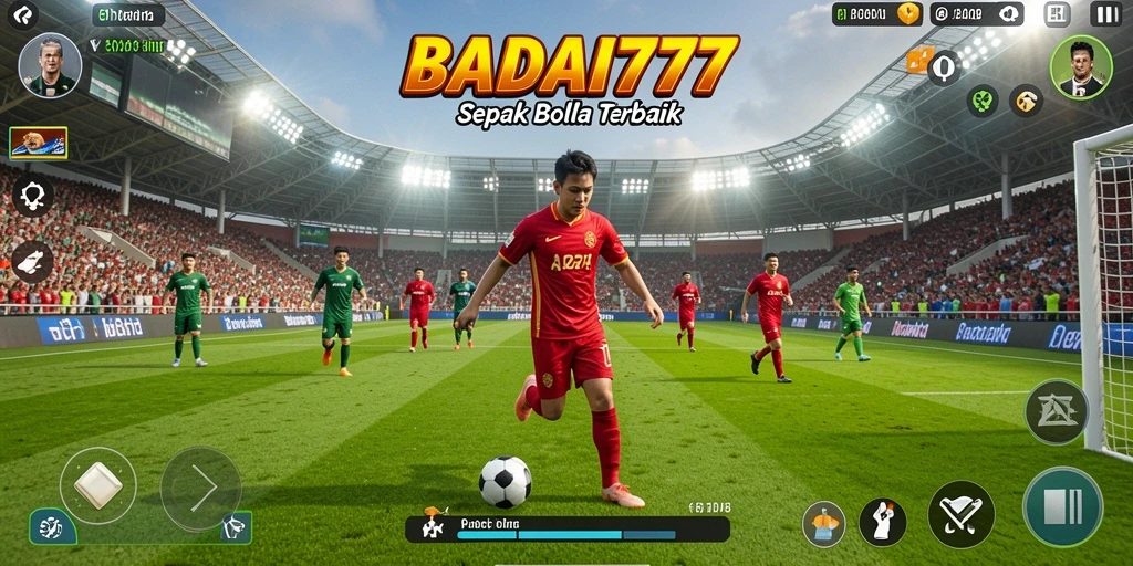 Tampilan screenshot gameplay BADAI777 yang menampilkan aksi sepak bola nyata.