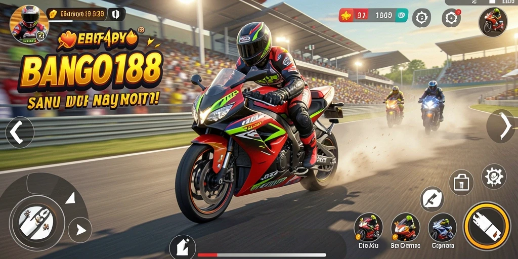 Tampilan gameplay BINGO188 dengan balapan motor yang mendebarkan.