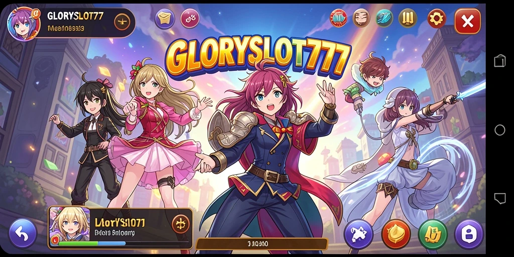 Tampilan gameplay GLORYSLOT777 yang berwarna dan dinamis.