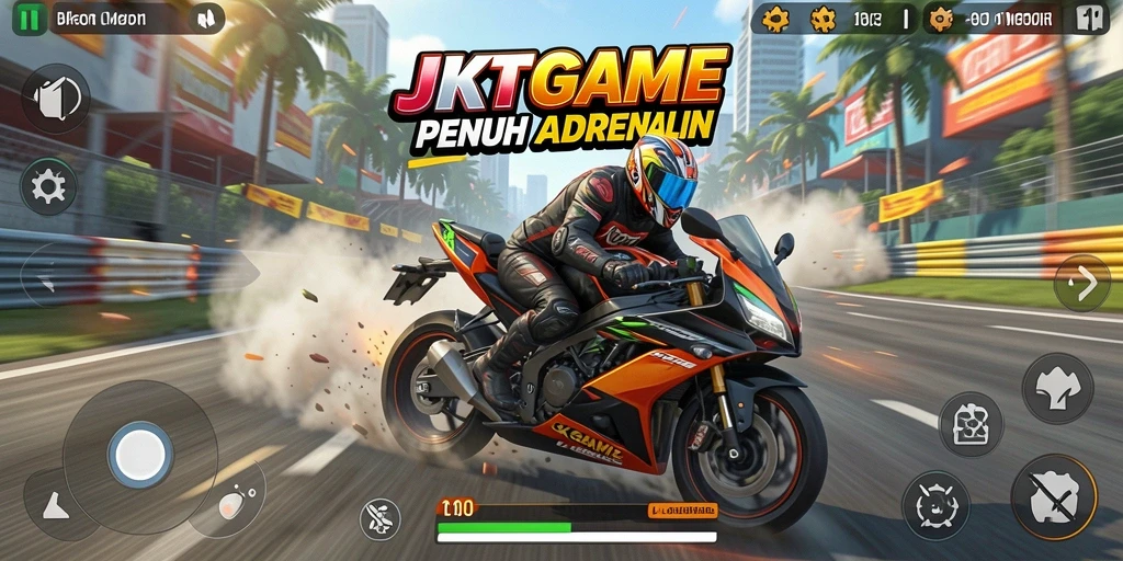 Screenshot menampilkan aksi balapan motor seru di JKTGAME.