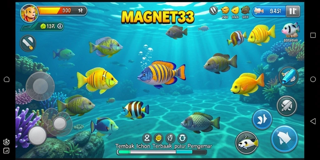 Screenshot gameplay MAGNET33, menangkap ikan dengan grafis yang memukau.