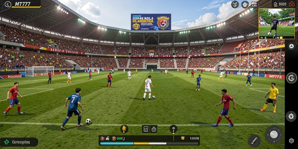 Tampilan gameplay seru dalam MT777 dengan aksi sepak bola yang intens.