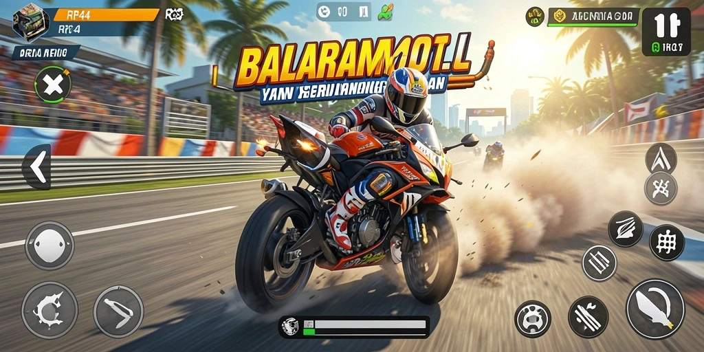 Gameplay mendebarkan dan balapan motor yang seru di RR44.