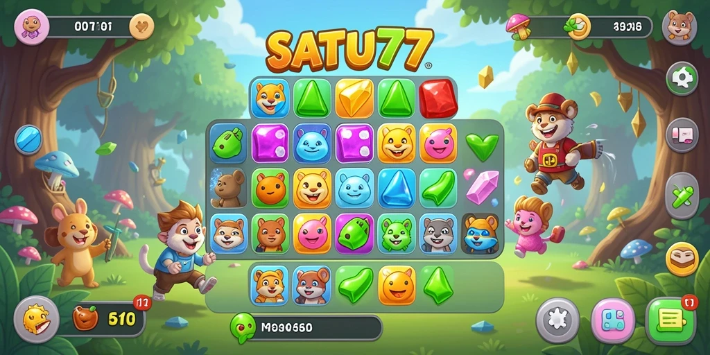 Screenshot gameplay SATU77 dengan mode permainan Match-3 yang seru.
