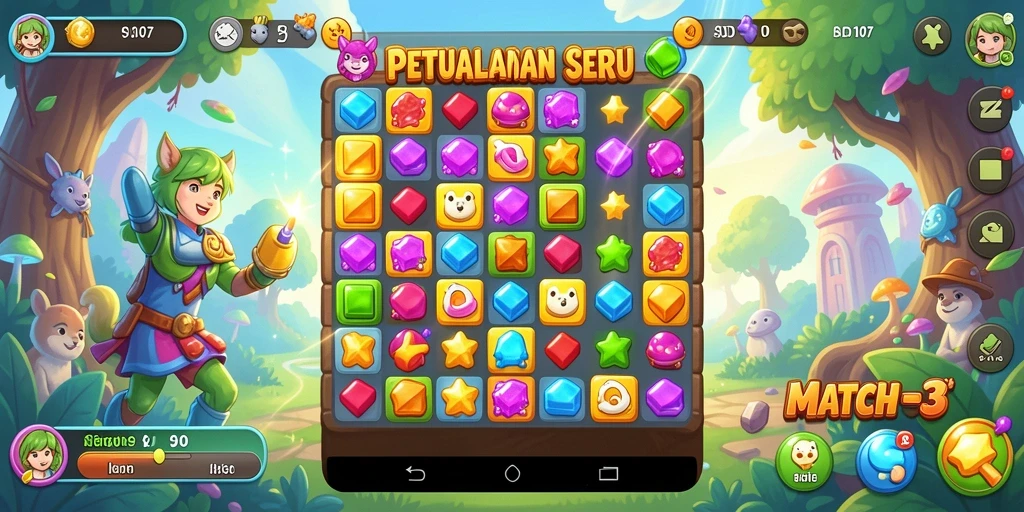 Screenshot gameplay SD107 dengan aksi seru Match-3.