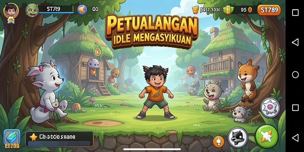Tampilan gameplay ST789 dengan berbagai karakter dan sumber daya.